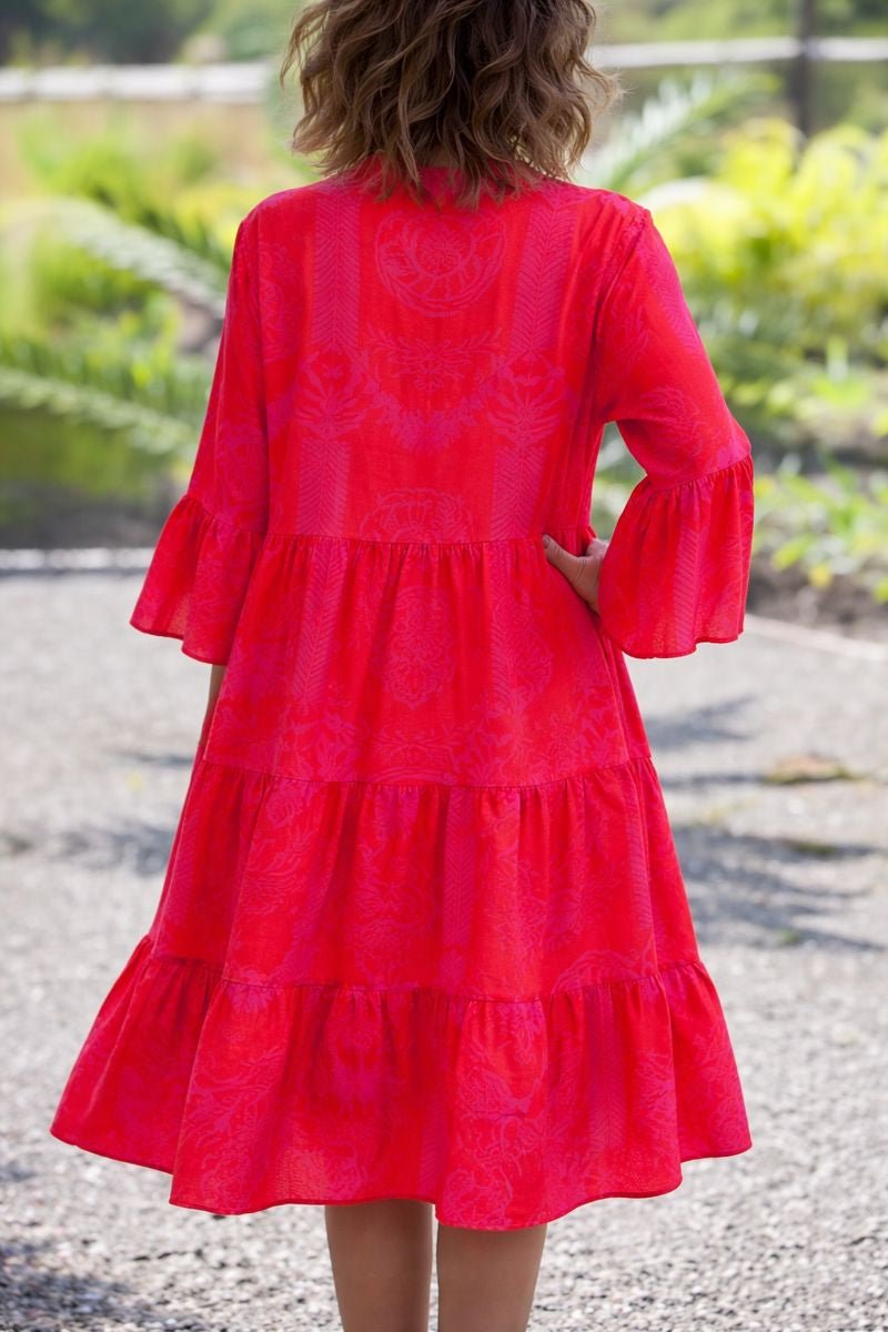 Boho Tiered Midi Dress V-Neck Long Sleeve Flowy
