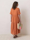 Boho V-Neck Maxi Dress Tiered Short Sleeve Swing