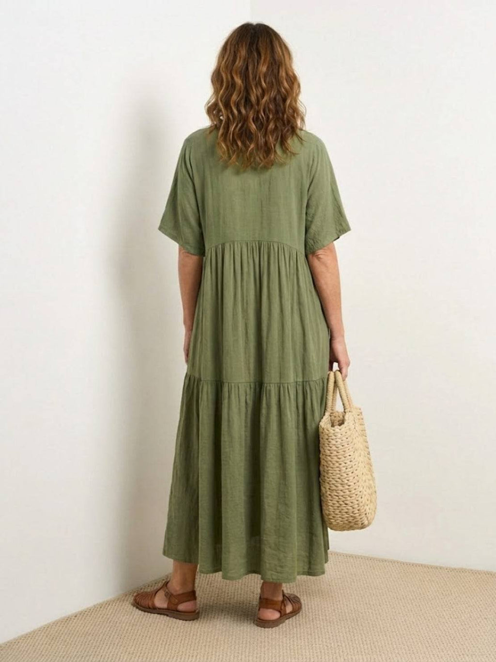 Boho V-Neck Maxi Dress Tiered Short Sleeve Swing