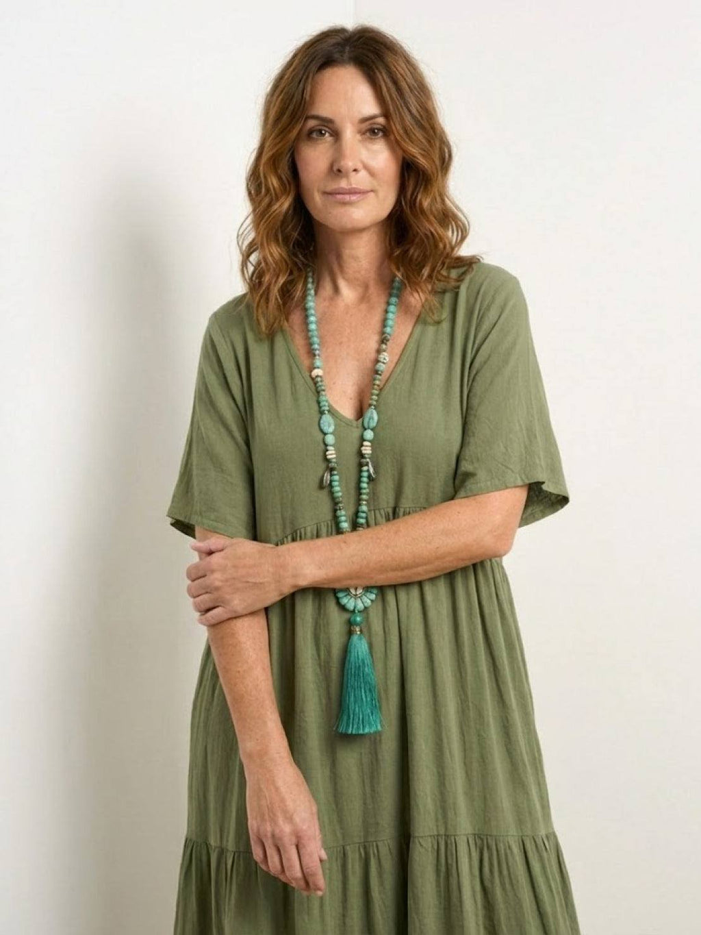 Boho V-Neck Maxi Dress Tiered Short Sleeve Swing
