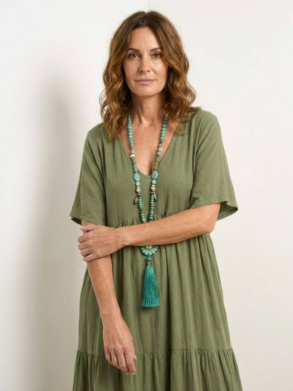 Boho V-Neck Maxi Dress Tiered Short Sleeve Swing