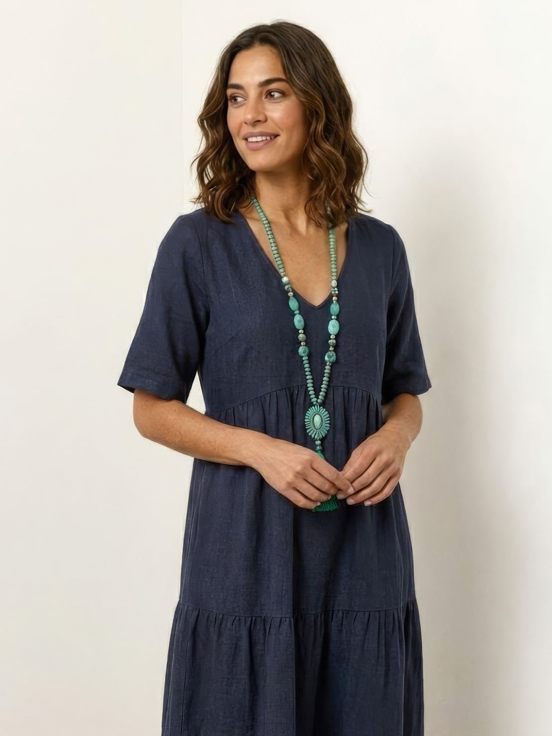 Boho V-Neck Maxi Dress Tiered Short Sleeve Swing