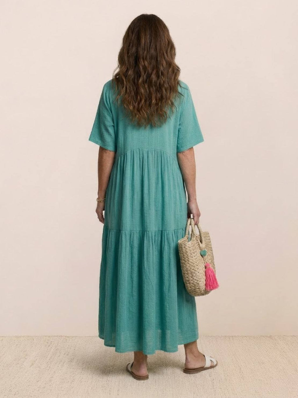 Boho V-Neck Maxi Dress Tiered Short Sleeve Swing