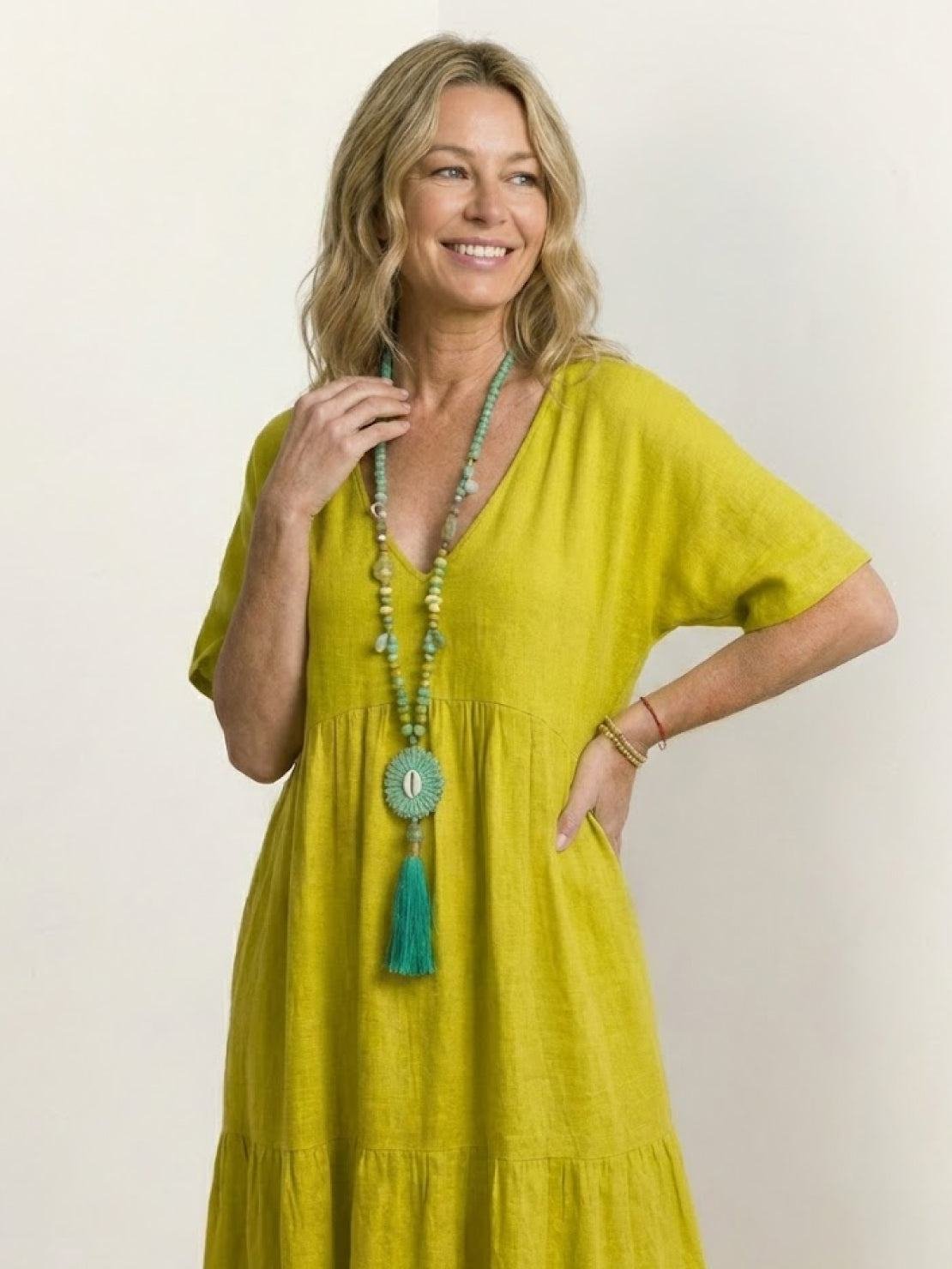 Boho V-Neck Maxi Dress Tiered Short Sleeve Swing