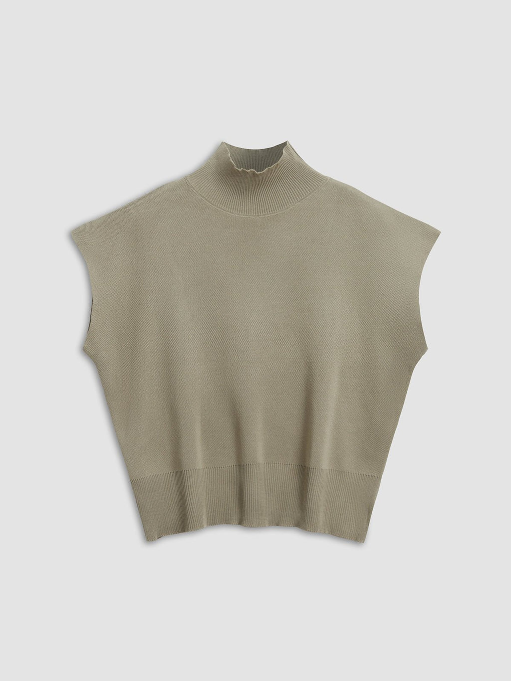 Cargo Style Mock Neck Sleeveless Top Padded Shoulder