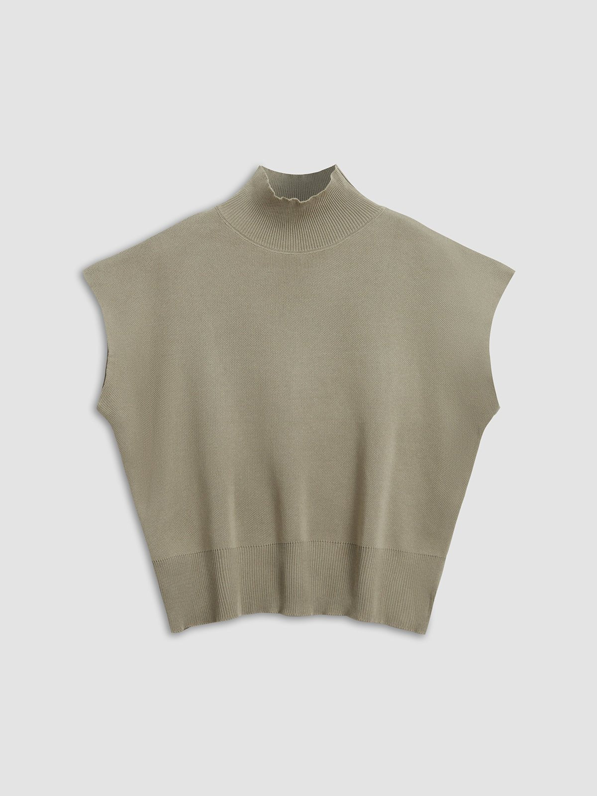 Cargo Style Mock Neck Sleeveless Top Padded Shoulder