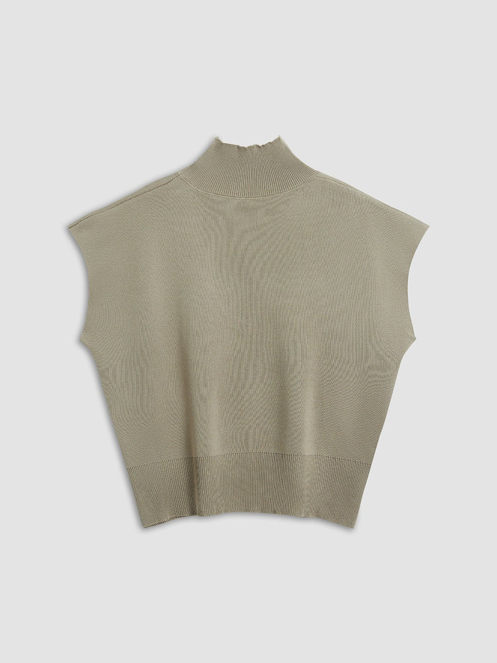 Cargo Style Mock Neck Sleeveless Top Padded Shoulder