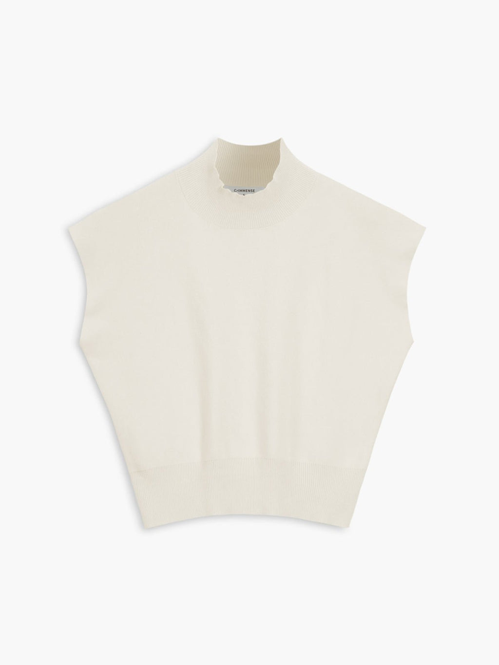 Cargo Style Mock Neck Sleeveless Top Padded Shoulder - Off-White
