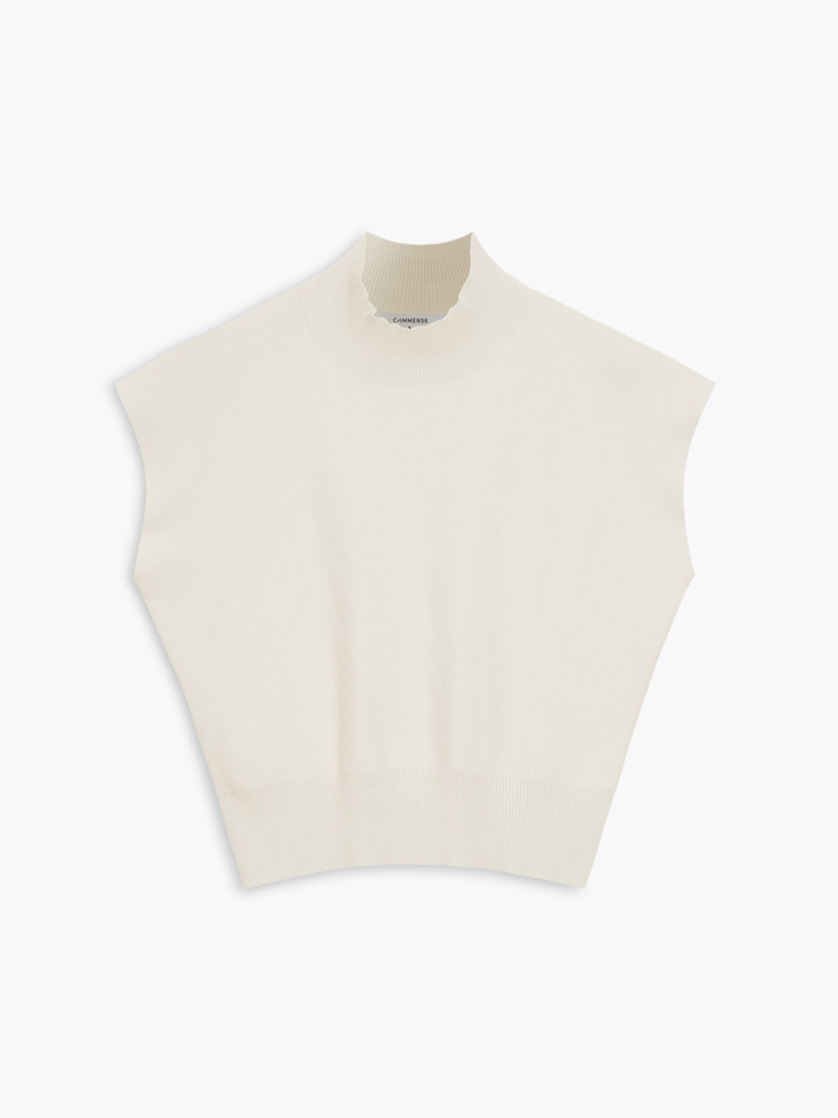 Cargo Style Mock Neck Sleeveless Top Padded Shoulder - Off-White