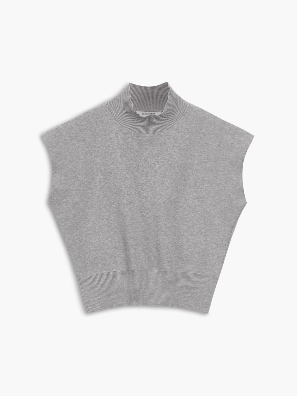 Cargo Style Mock Neck Sleeveless Top Padded Shoulder - Light Grey
