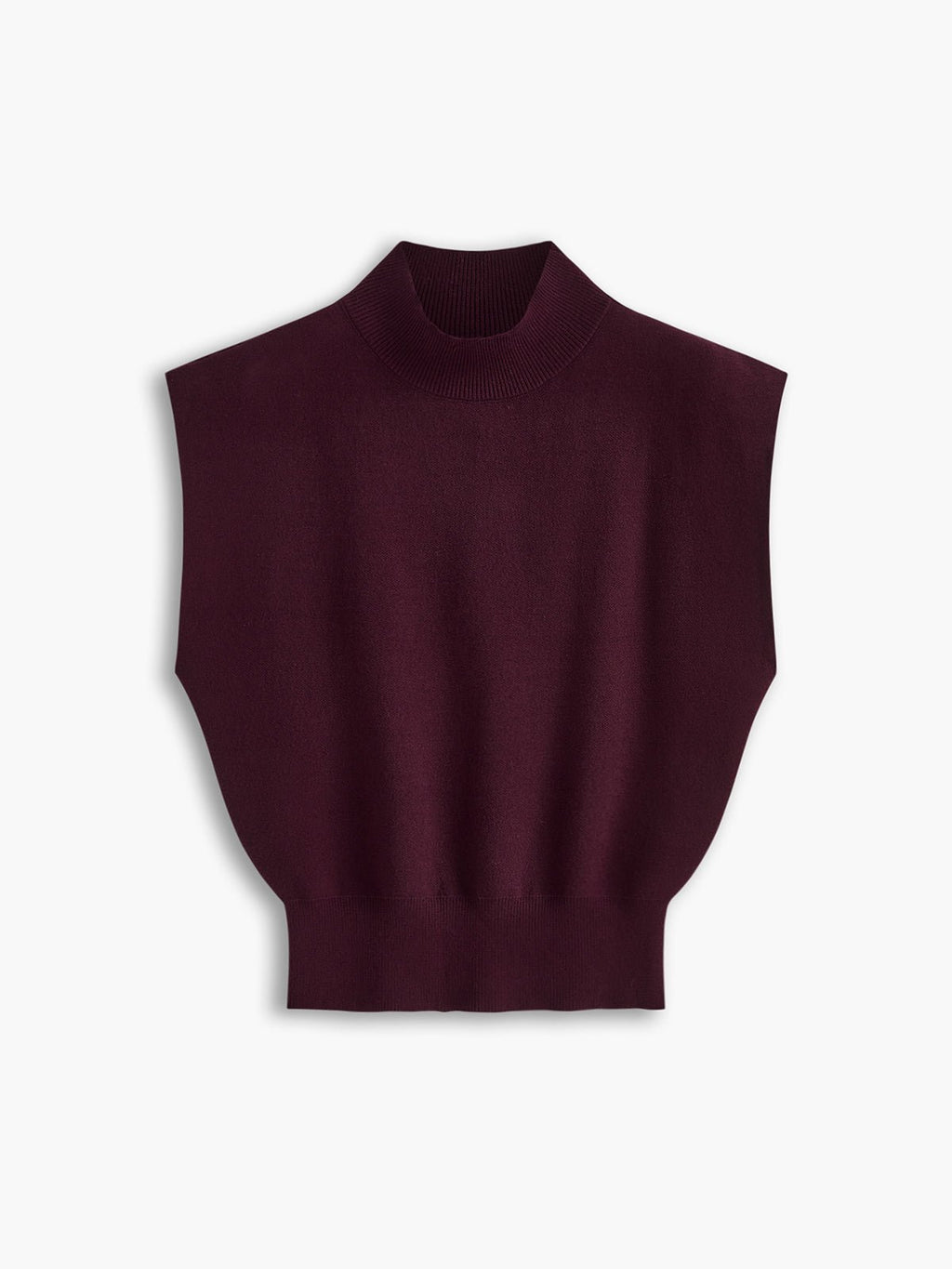 Cargo Style Mock Neck Sleeveless Top Padded Shoulder - Burgundy