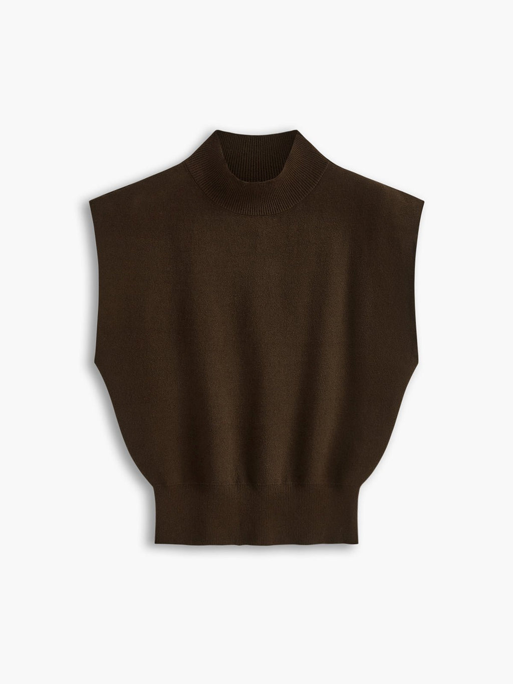 Cargo Style Mock Neck Sleeveless Top Padded Shoulder - Dark Brown