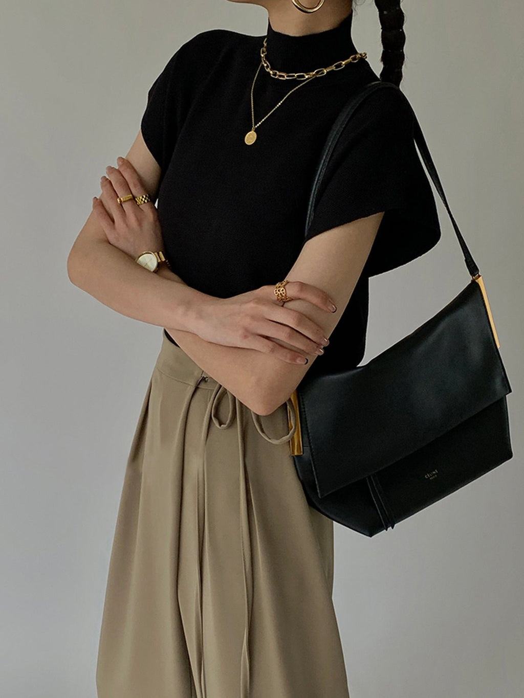 Cargo Style Mock Neck Sleeveless Top Padded Shoulder