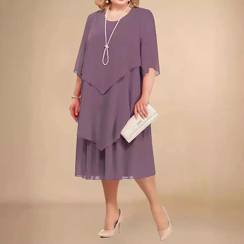 Chiffon Layered Dress Asymmetrical Knee Length Elegant - Light Purple