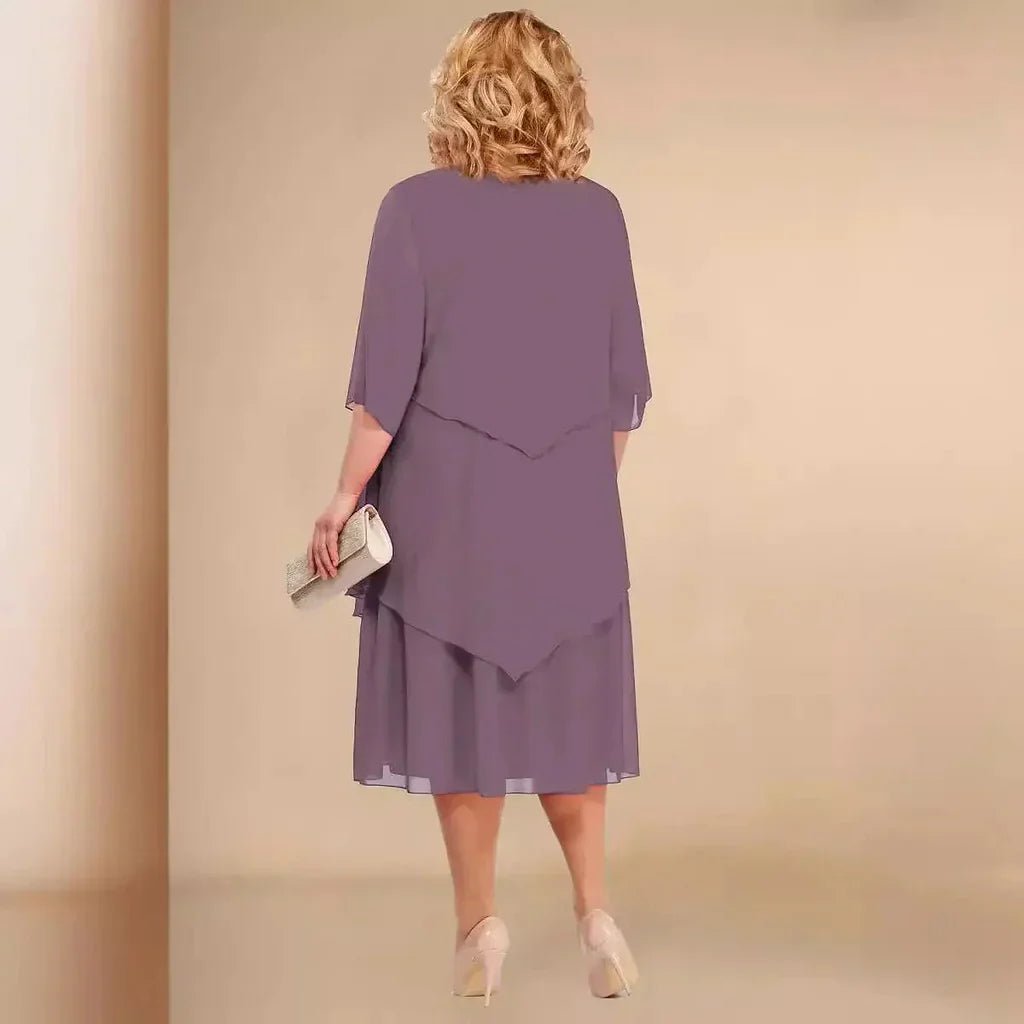 Chiffon Layered Dress Asymmetrical Knee Length Elegant