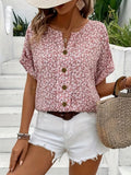 Cotton Ditsy Floral Button Front Blouse Short Sleeve