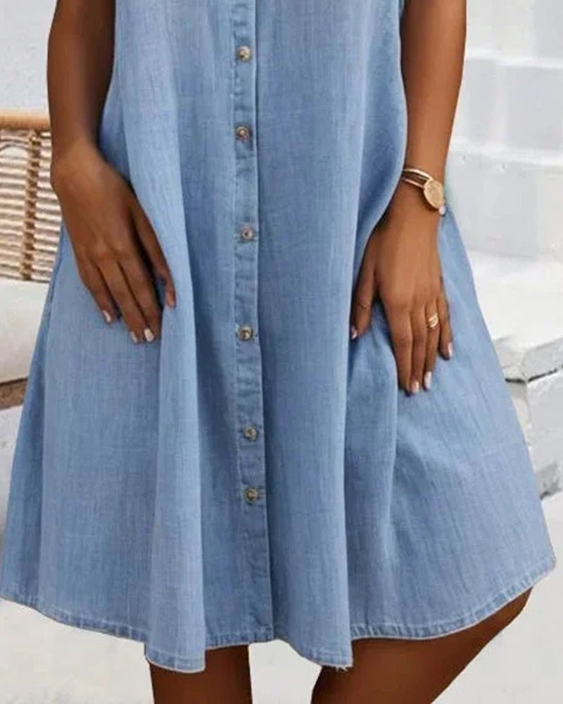 Denim Shirt Dress Button Down Lightweight Short Sleeve