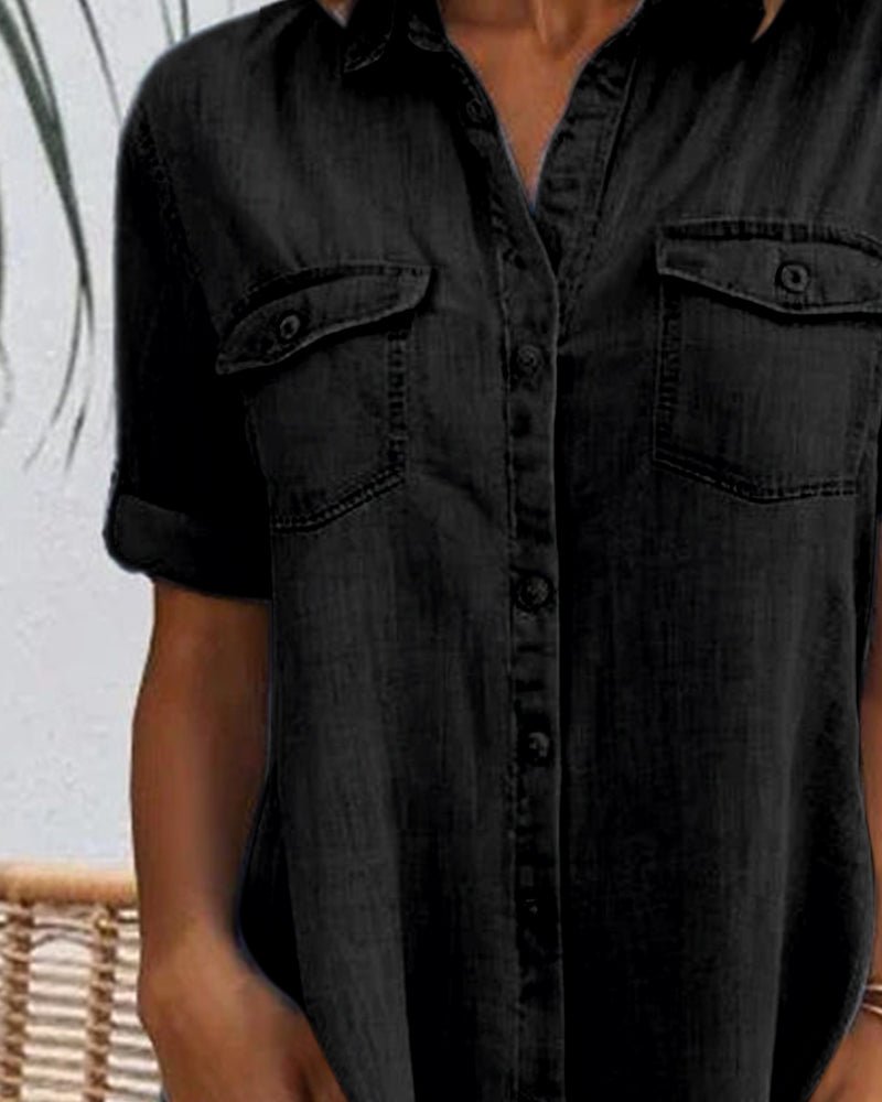 Denim Shirt Dress Button Down Lightweight Short Sleeve