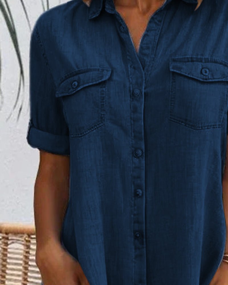 Denim Shirt Dress Button Down Lightweight Short Sleeve