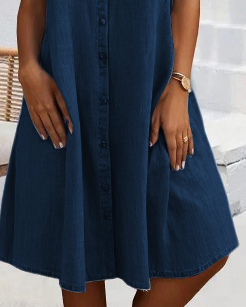Denim Shirt Dress Button Down Lightweight Short Sleeve