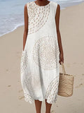 Embroidered Midi Dress Sleeveless A-Line Textured - Ivory Snow