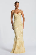 Floral Spaghetti Strap Maxi Dress Corset Bodice Wedding Guest - Yellow