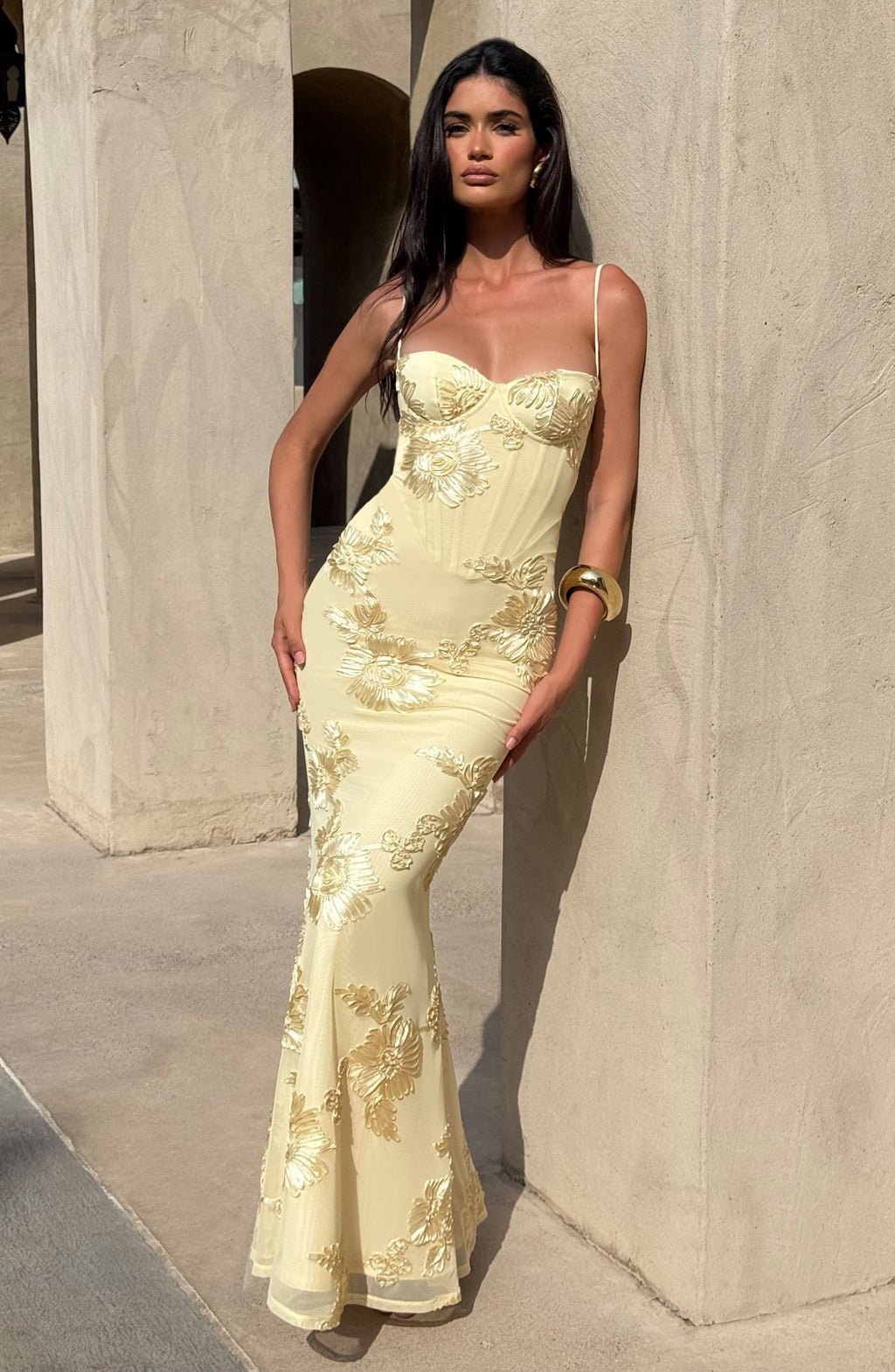 Floral Spaghetti Strap Maxi Dress Corset Bodice Wedding Guest