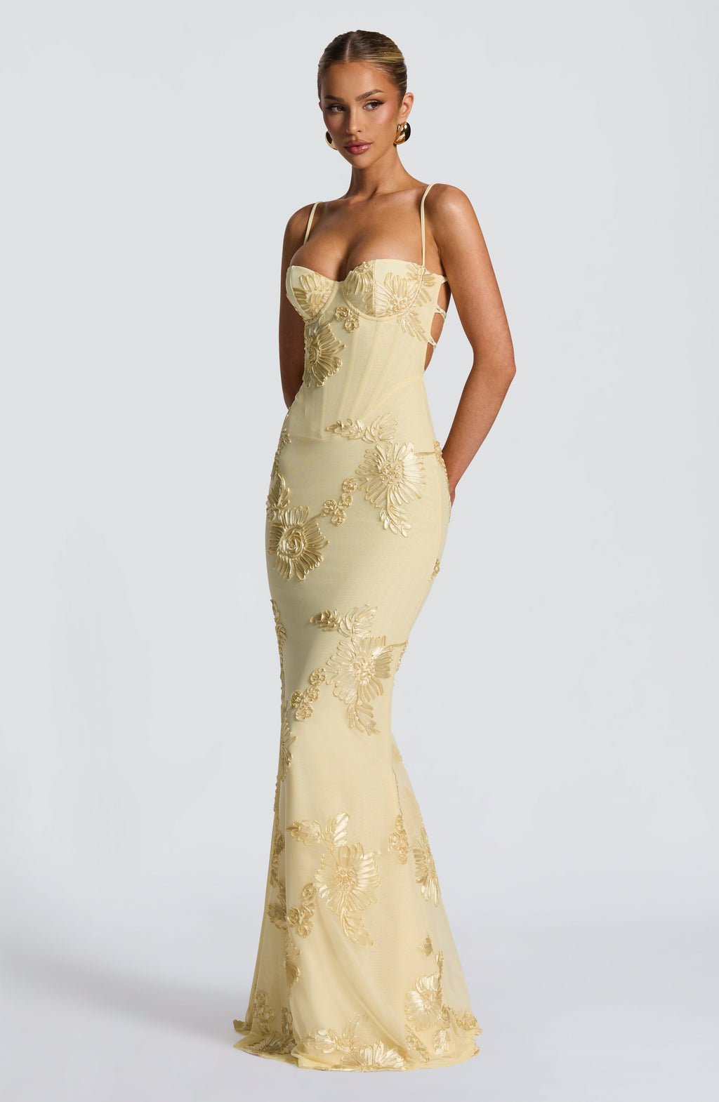 Floral Spaghetti Strap Maxi Dress Corset Bodice Wedding Guest