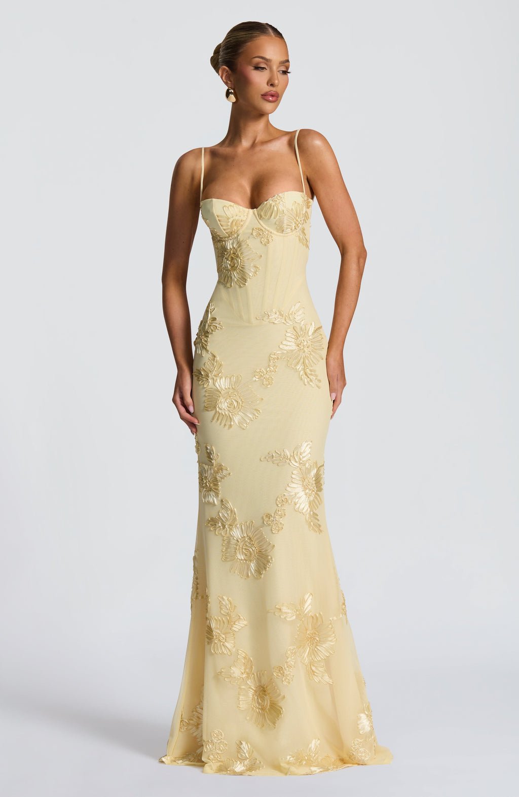 Floral Spaghetti Strap Maxi Dress Corset Bodice Wedding Guest