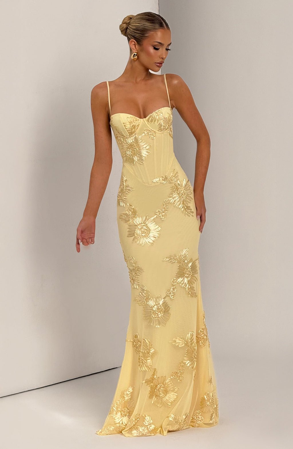 Floral Spaghetti Strap Maxi Dress Corset Bodice Wedding Guest