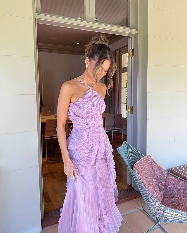Halter Maxi Dress Ruffle Tiered Wedding Guest Formal