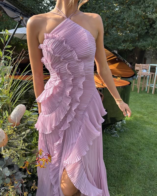Halter Maxi Dress Ruffle Tiered Wedding Guest Formal