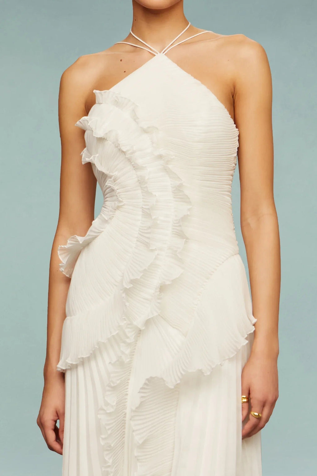 Halter Maxi Dress Ruffle Tiered Wedding Guest Formal