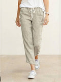 Linen Drawstring Pants Women's Straight Leg Casual - Apricot