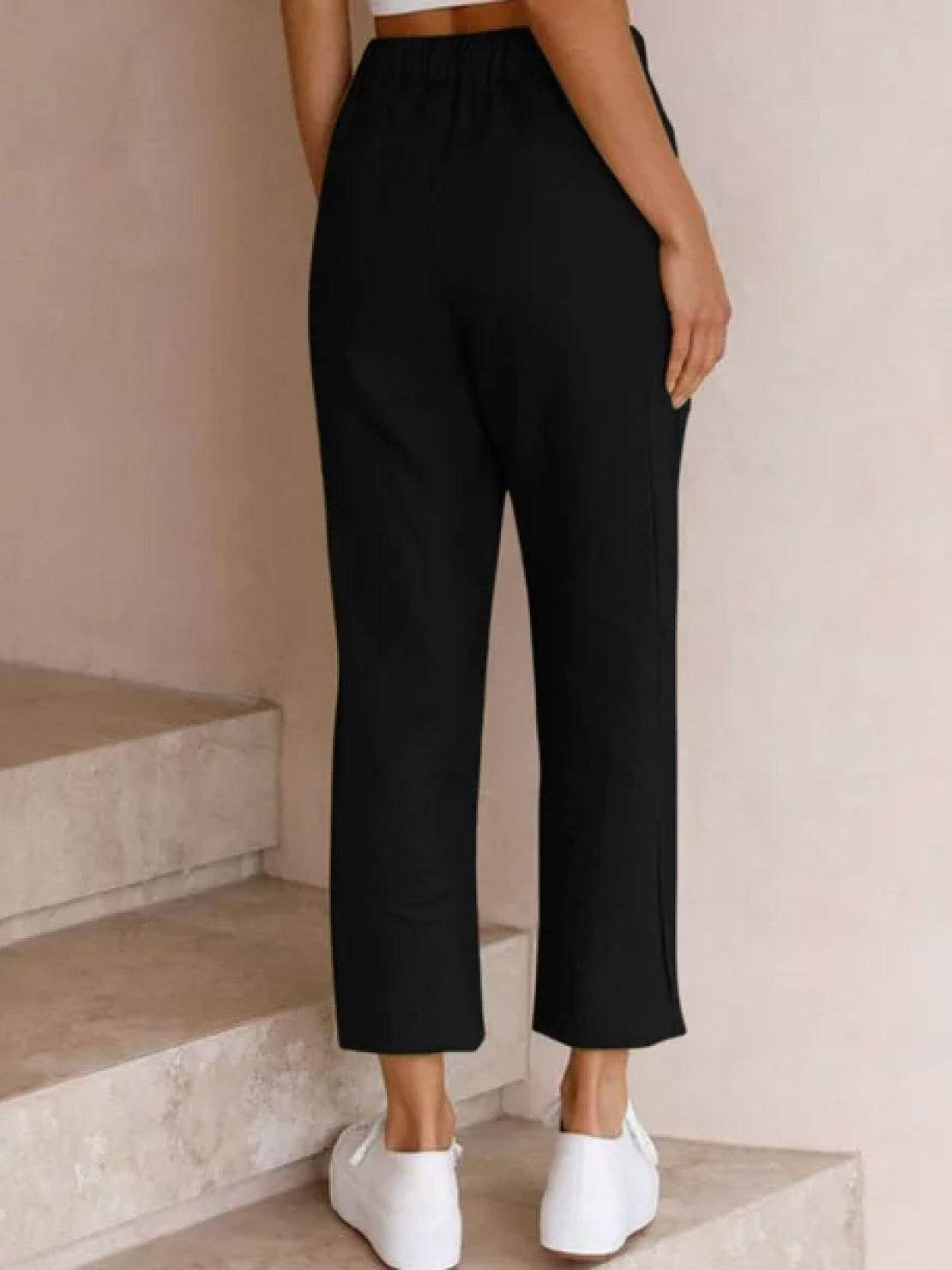 Linen Drawstring Pants Women's Straight Leg Casual