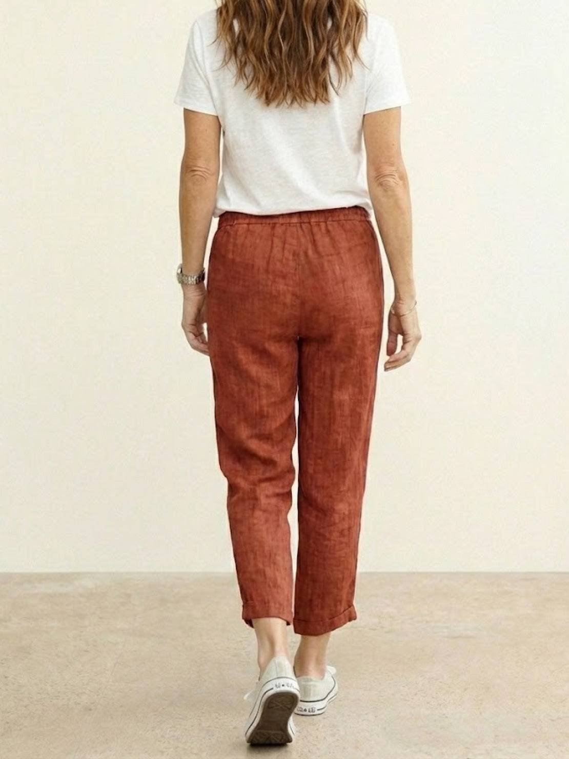 Linen Drawstring Pants Women's Straight Leg Casual