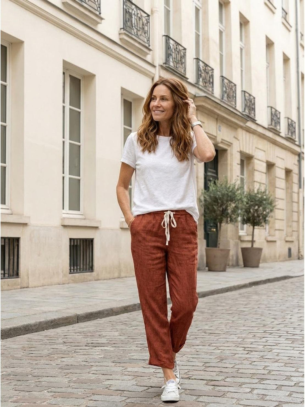 Linen Drawstring Pants Women's Straight Leg Casual