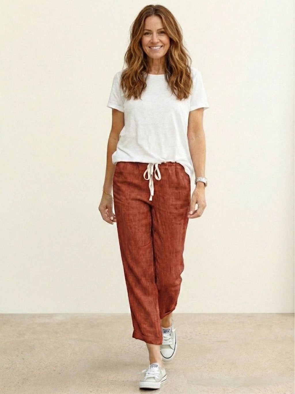 Linen Drawstring Pants Women's Straight Leg Casual