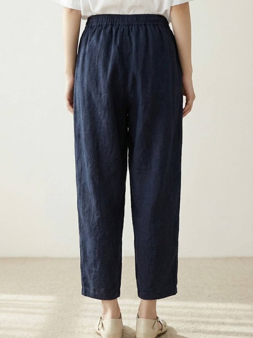 Linen Drawstring Pants Women's Straight Leg Casual