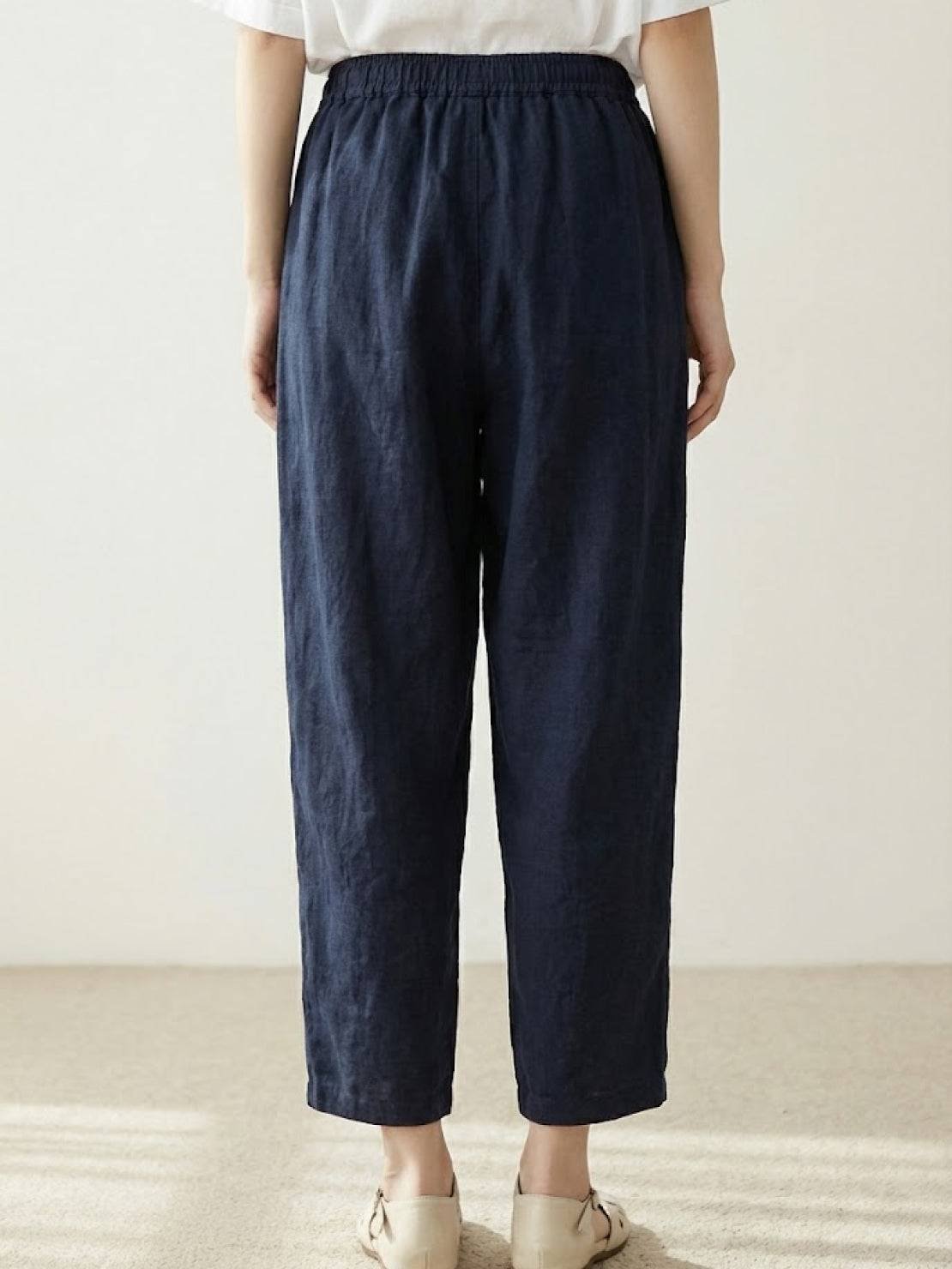 Linen Drawstring Pants Women's Straight Leg Casual