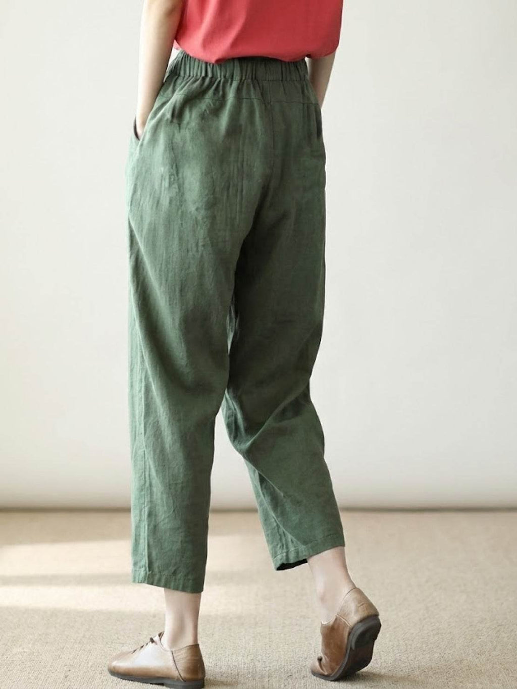 Linen Drawstring Pants Women's Straight Leg Casual