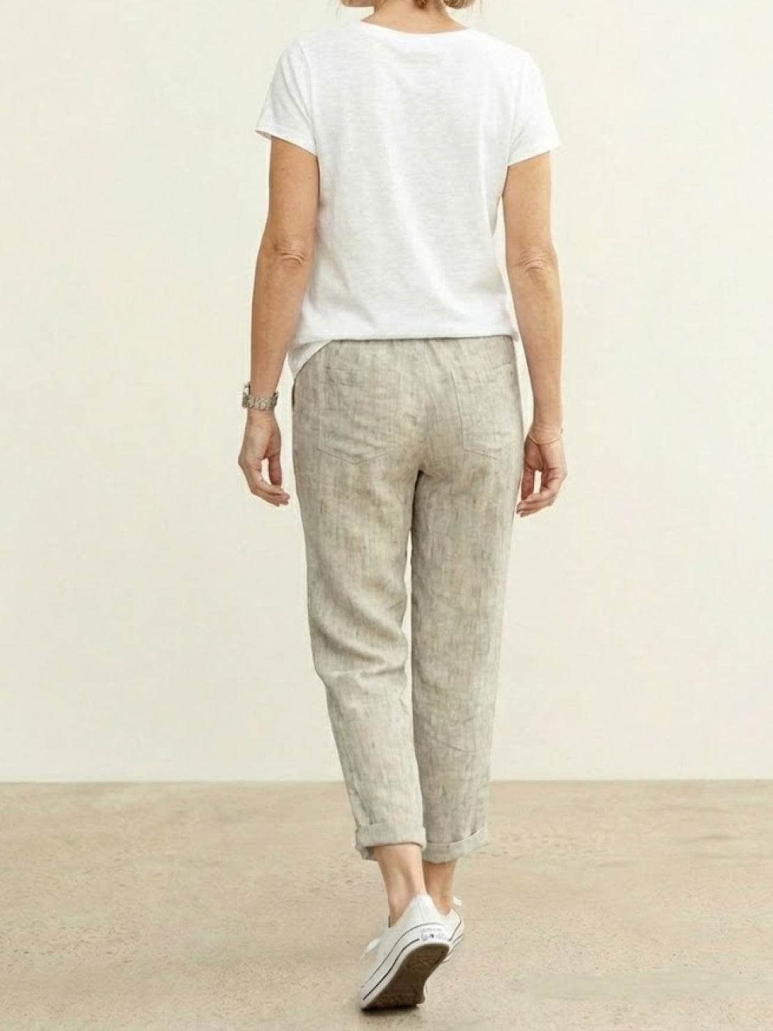 Linen Drawstring Pants Women's Straight Leg Casual