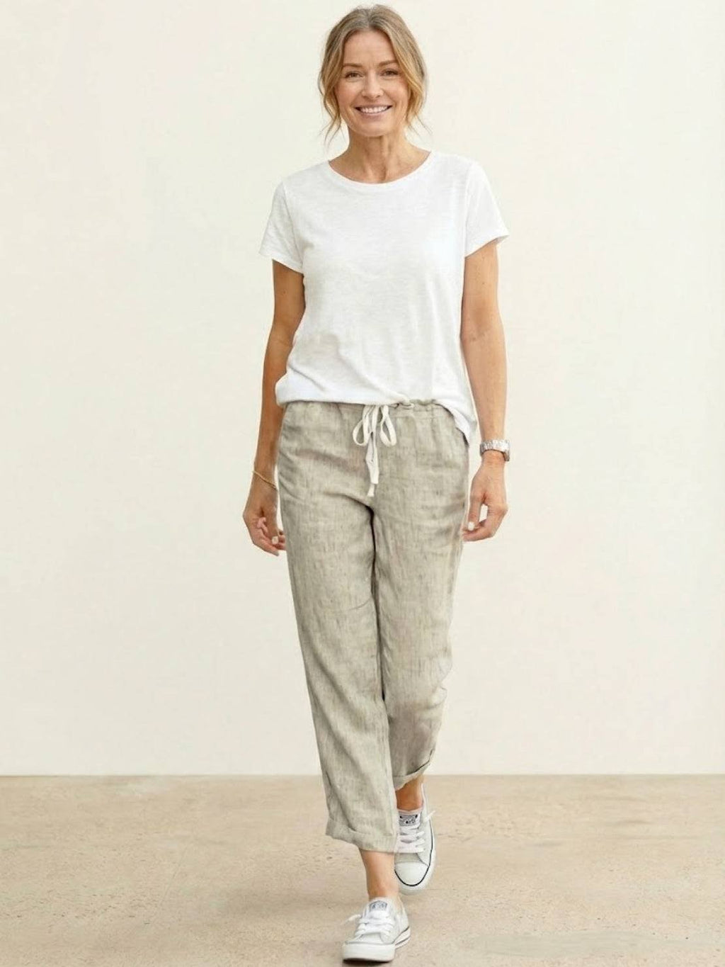 Linen Drawstring Pants Women's Straight Leg Casual