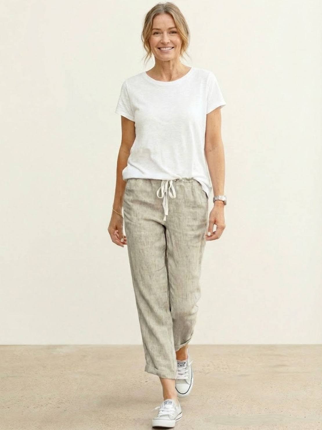 Linen Drawstring Pants Women's Straight Leg Casual