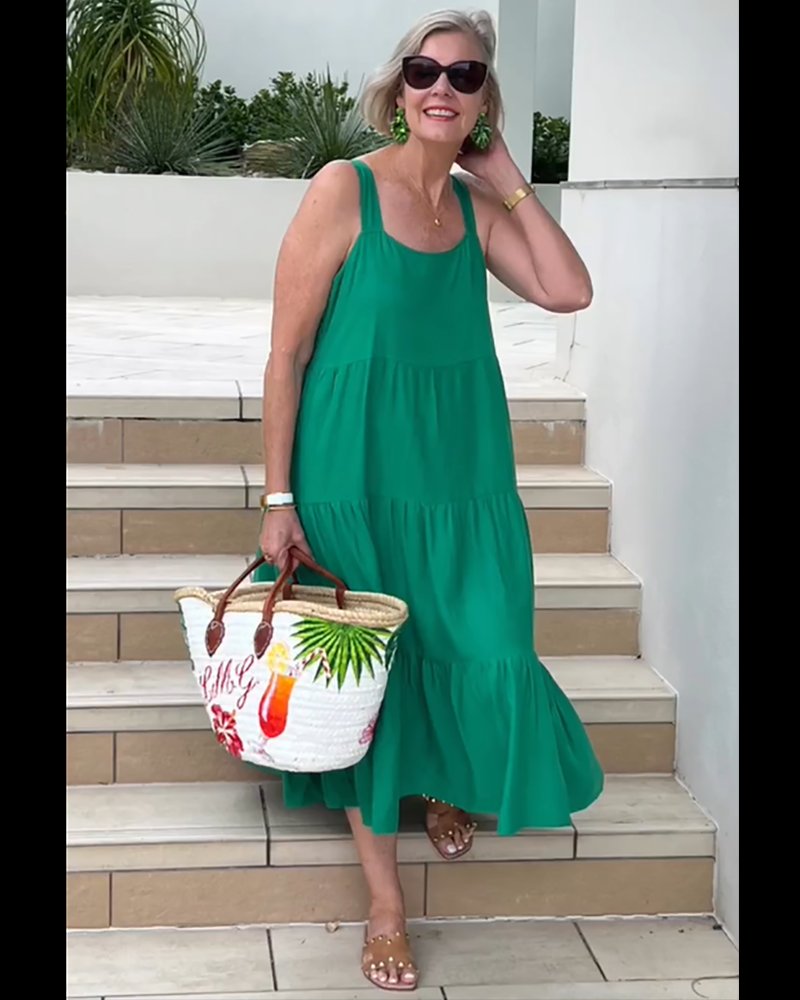 Linen Sleeveless Tiered Maxi Dress Boho Summer Casual