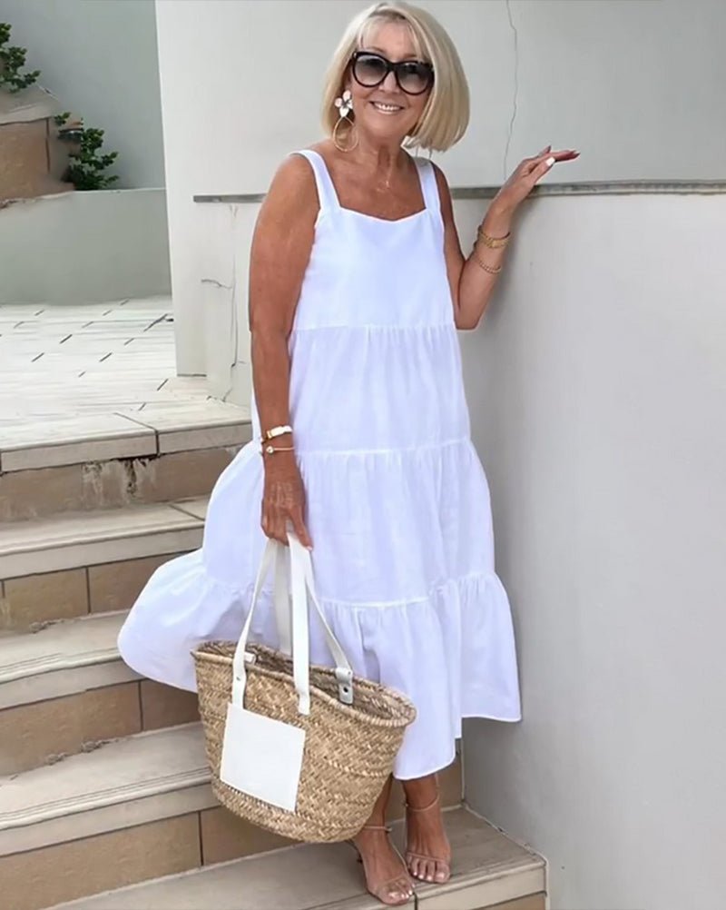 Linen Sleeveless Tiered Maxi Dress Boho Summer Casual