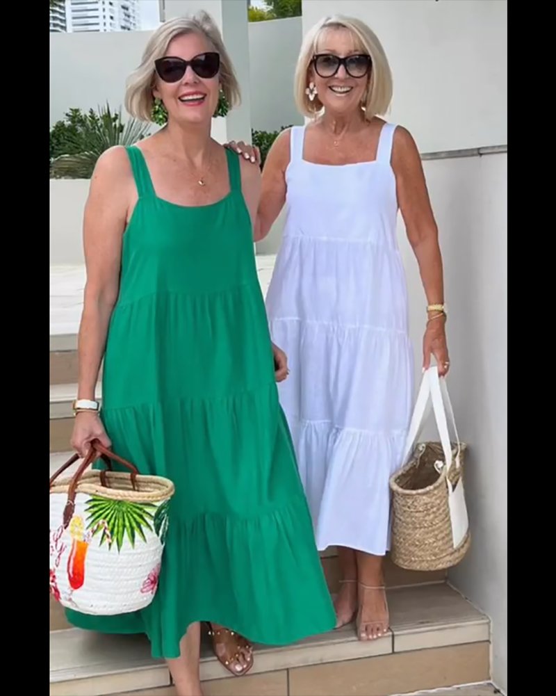 Linen Sleeveless Tiered Maxi Dress Boho Summer Casual
