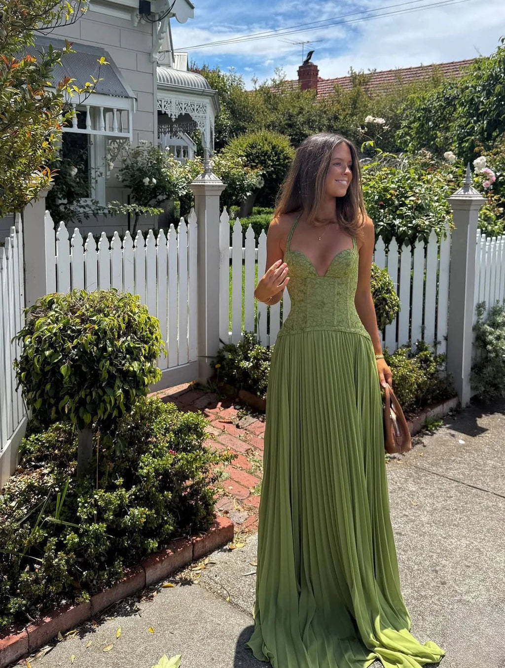 Maxi Dress Halter Corset Pleated Wedding Guest