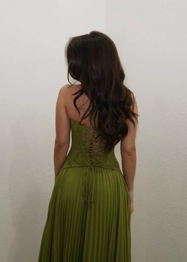 Maxi Dress Halter Corset Pleated Wedding Guest