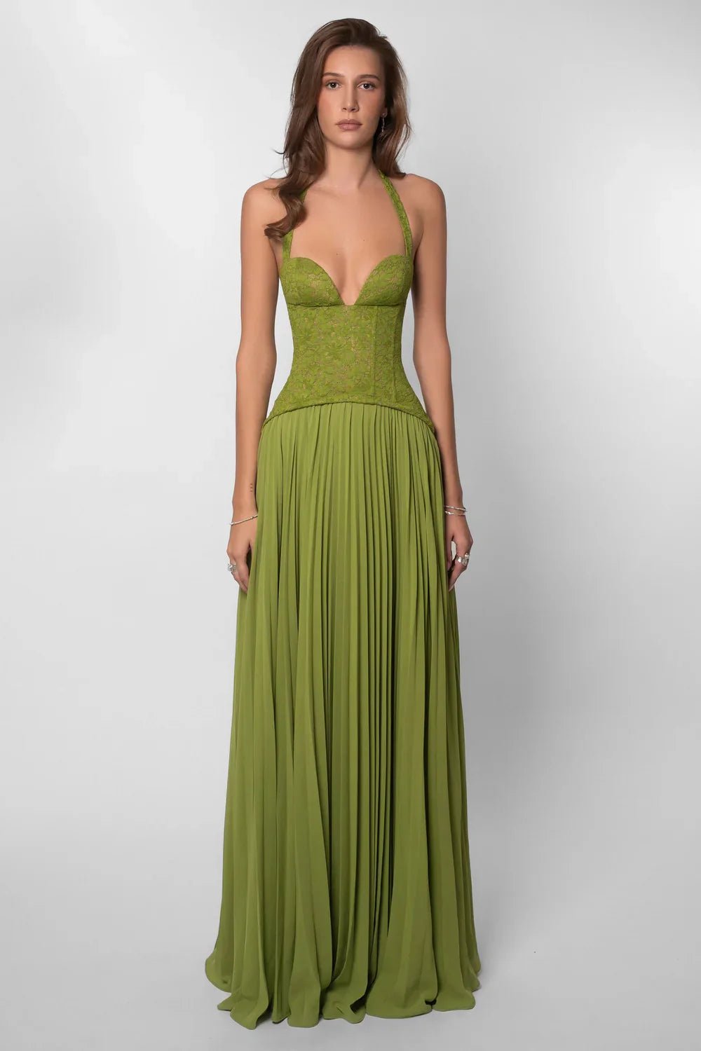 Maxi Dress Halter Corset Pleated Wedding Guest